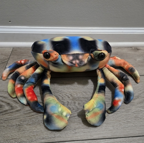 Crab Plush Stuffed Animal With 10 Legs 9" x 7" Colorful Tie Dye Soft Oceanlife - Picture 4 of 7